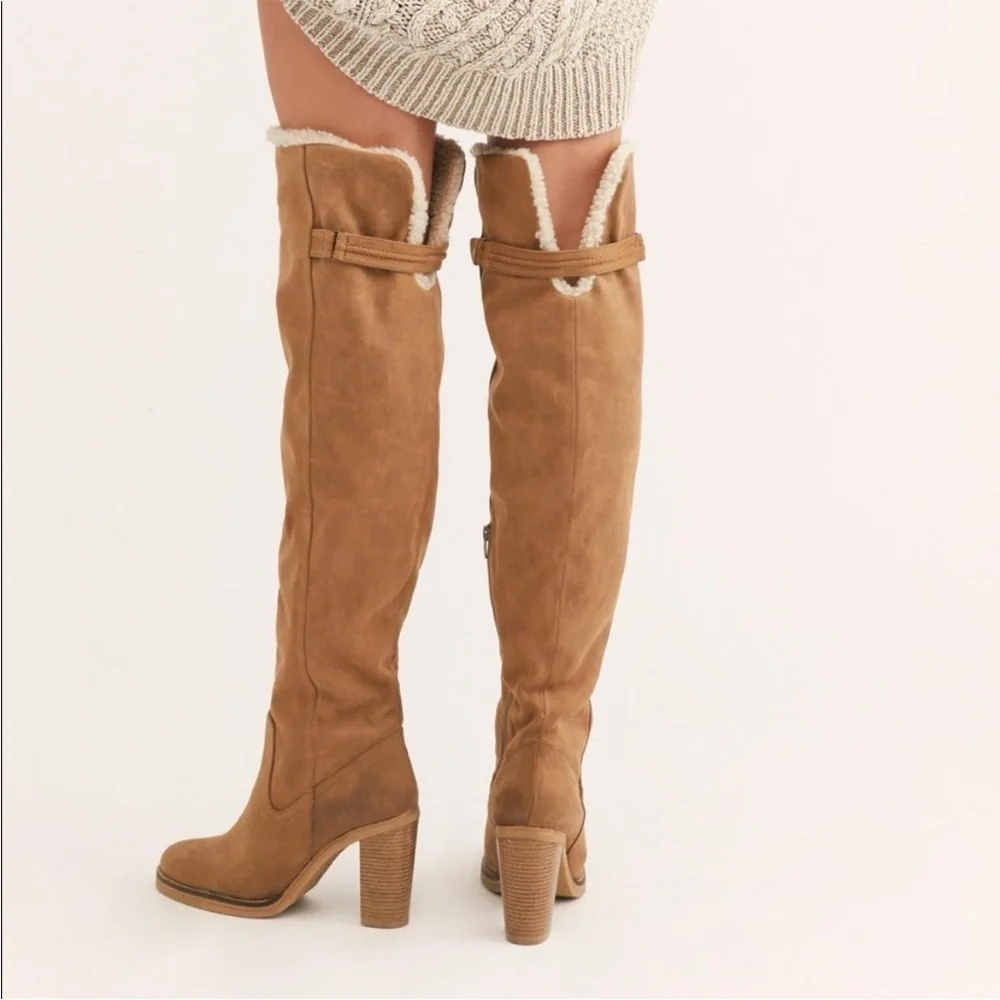 Free People Vegan Blake Heeled Tall Boots faux leather Sherpa shearling boho 41